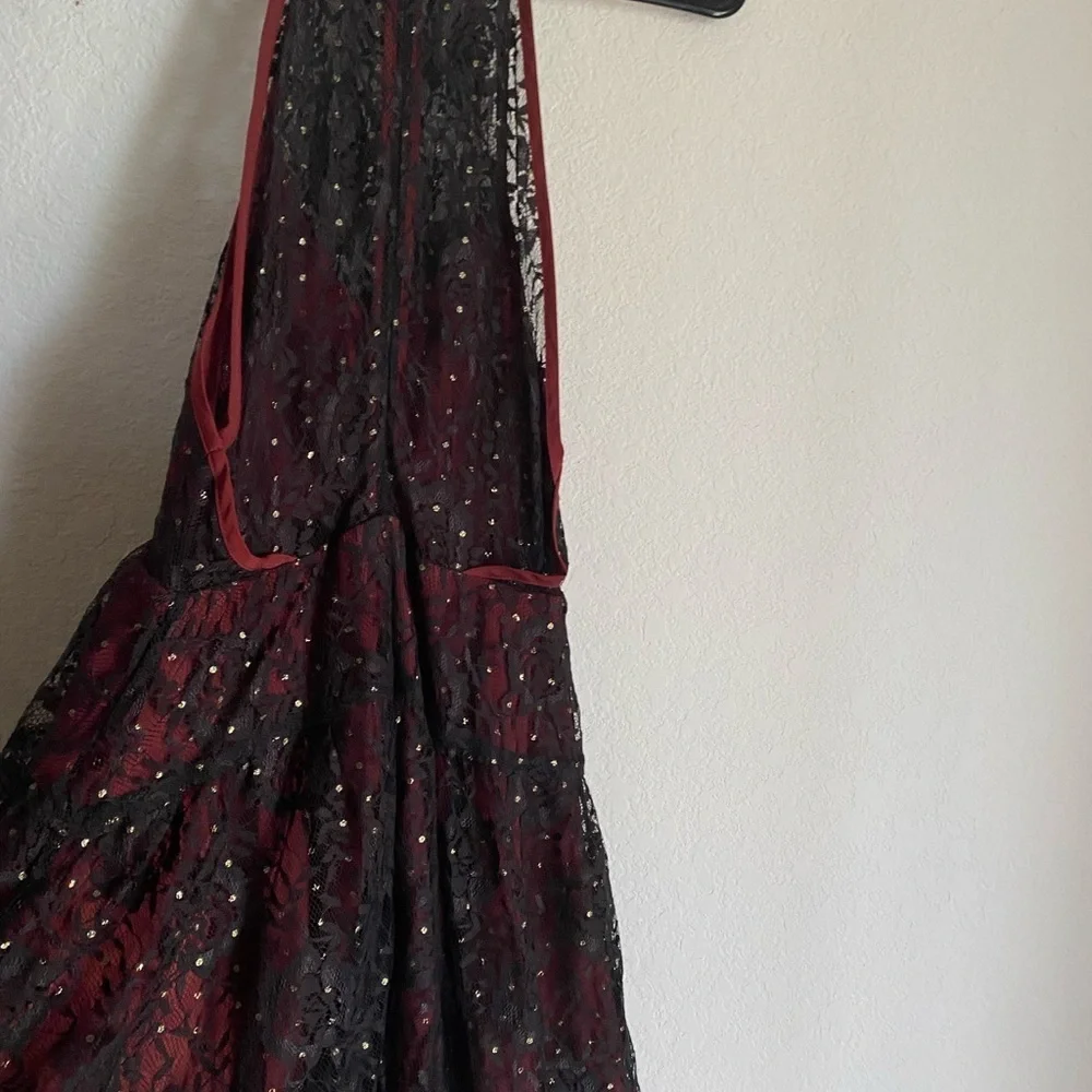 Free People Wish Upon A Star Black Burgundy Lace Halter Coquette Vampy Dress 2
